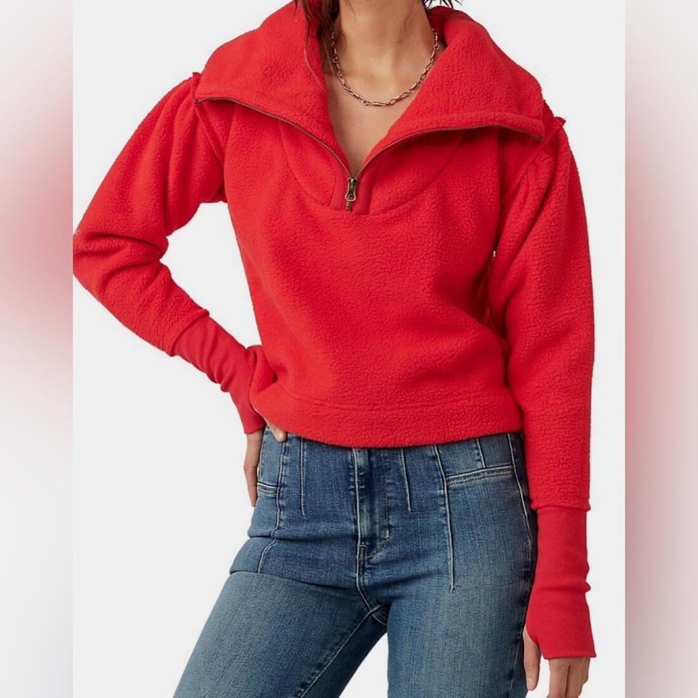 Free People Poppy Pullover Sz XL Fiery Red - used good condition